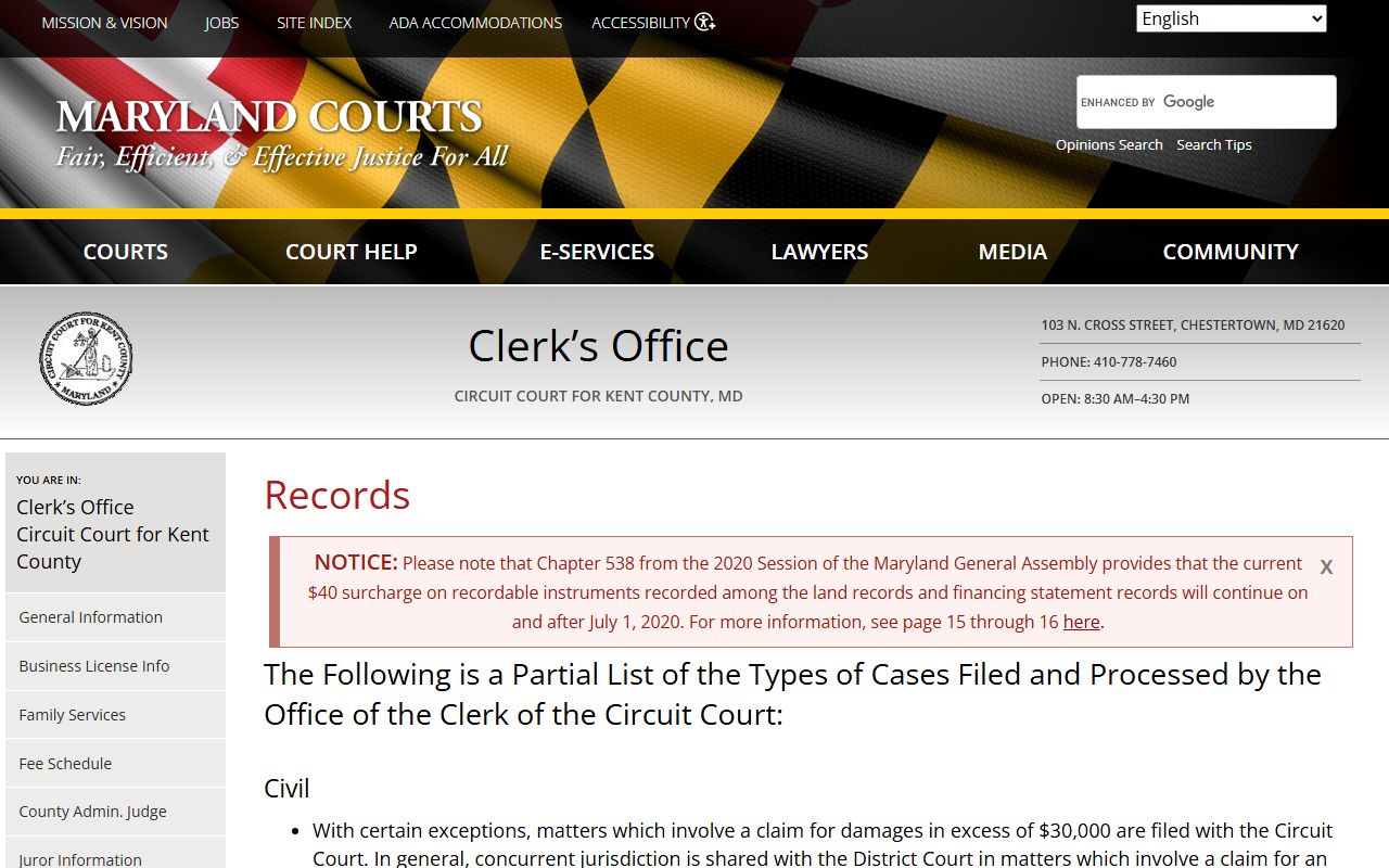 Kent County Circuit Court Clerk records access page